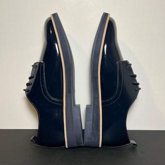 Womens ZARA Blucher Charol Navy Blue Patent Leather Lace Up Oxfords / Size 8 - Picture 6 of 9